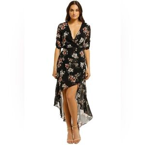 NICHOLAS Black Rose Wrap Drape Dress